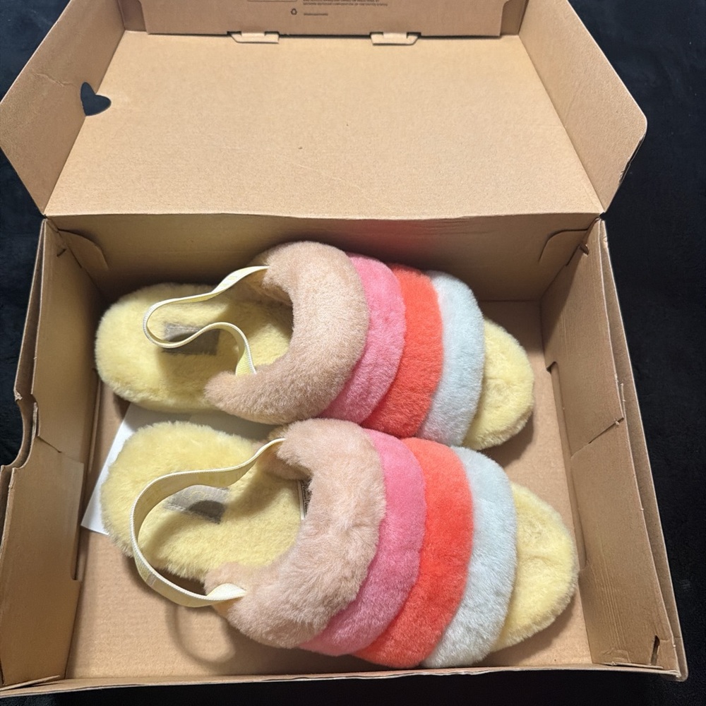 UGG  Slippers with Pink, Orange, and Cream Stripes